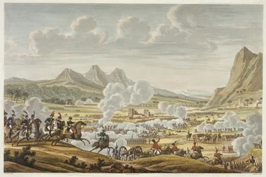 Slaget ved Mount Tabor, 27 Ventose, år 7 (17. februar 1799) indgraveret af Louis Francois Couche (1782-1849) (akvatinte)